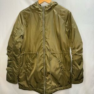 Me Jane Olive Green Hooded Puffer Jacket with Drawstring Waist Size S